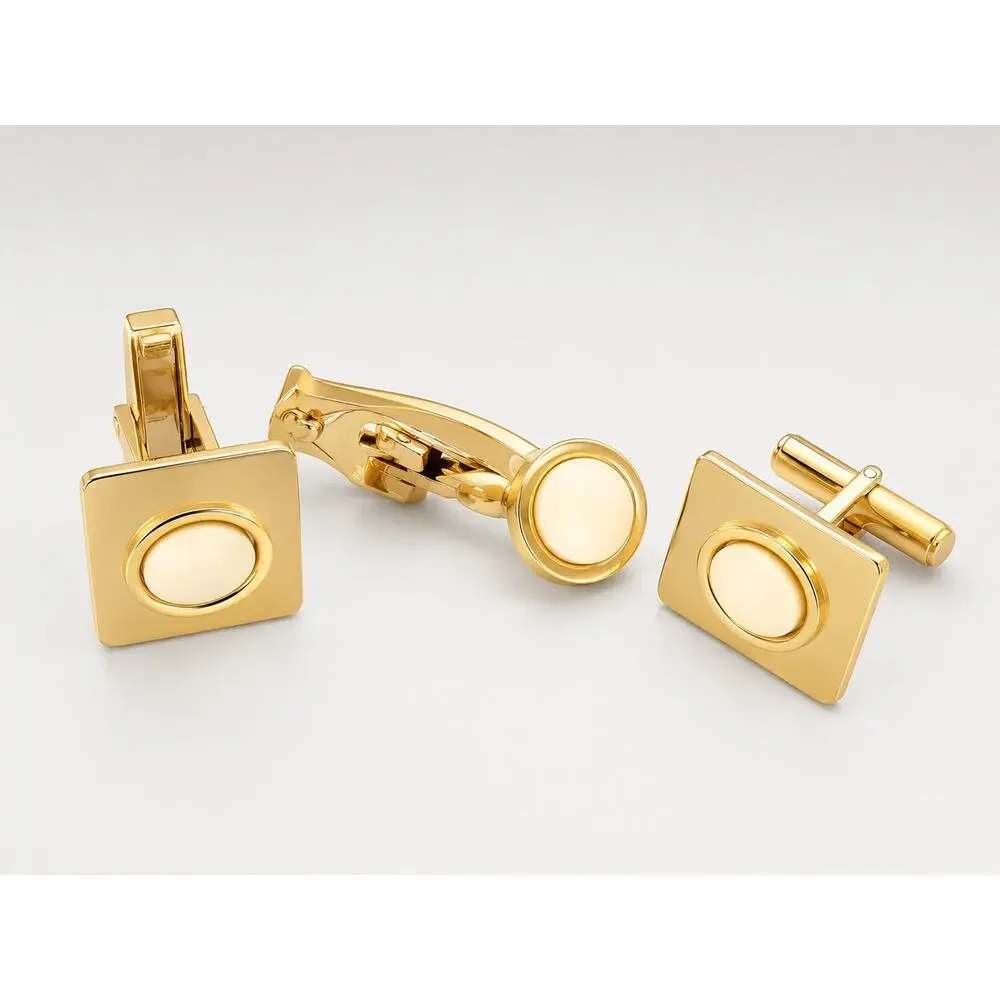 Vintage Cufflinks Tie Clip Set‎ Pearlized Lucite Gold Tone Classic Men’s Jewelry